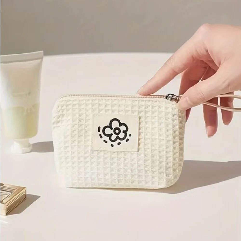 Waffle Textured Pouch Set - Green, Cream, and Brown